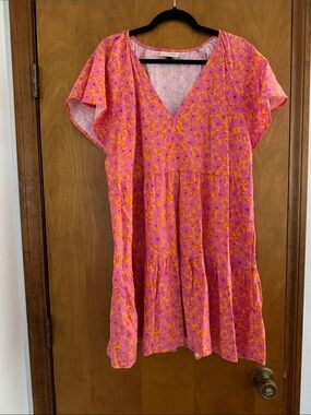 Universal Thread Pink and Orange Floral V-Neck Mini Dress
